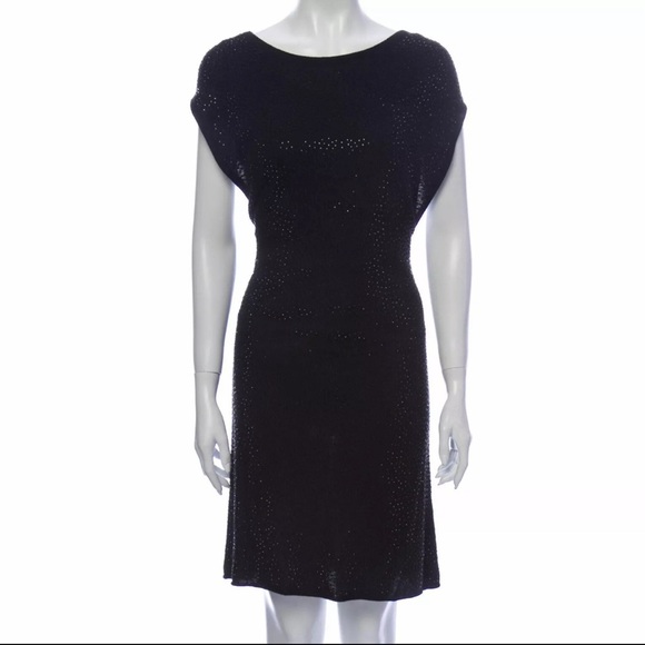Alice + Olivia Black Crystal Sparkle Dress Size S Silk Lined Wool Blend - Picture 3 of 12